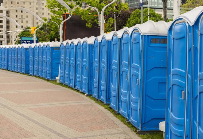 portable restrooms with sink and hand sanitizer stations, available at a festival in Carencro LA